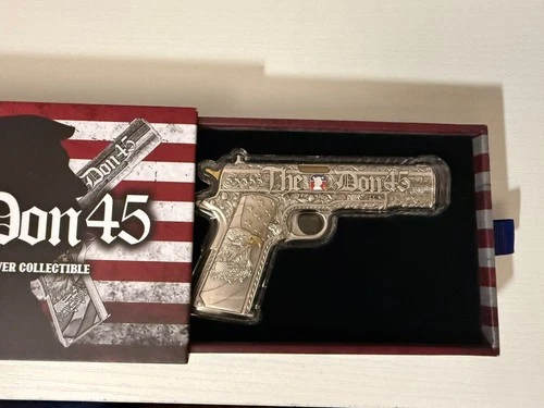 2024 5 Oz .999 Fine Silver "The Don 45" Donald Trump 45 Pistol Shaped Silver Bar