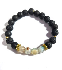 Naturel Lave Pierre & Turquoise Quartz Thérapeutique Bracelet Main Perlé