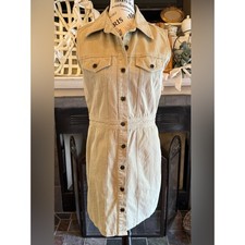Vintage Gap Sleeveless Button Front Dress Tan Khaki Denim 1990s Sz 8 Utility