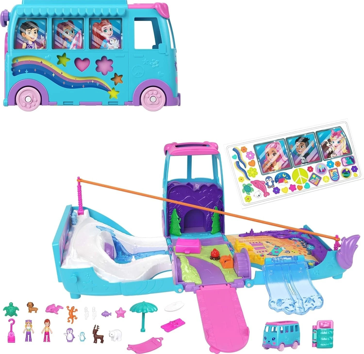 Polly Pocket Pet Mobile Adventure Playset with Micro Dolls & Transforming Camper