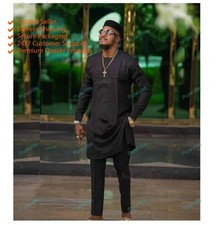 Black Color Traditional Shirts Top Shirt Solid Mens Wear Cotton Cloth Kurta