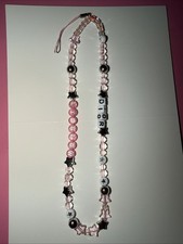 Pink Beaded Phone Charm Strap Y2K Star Bag Ch...