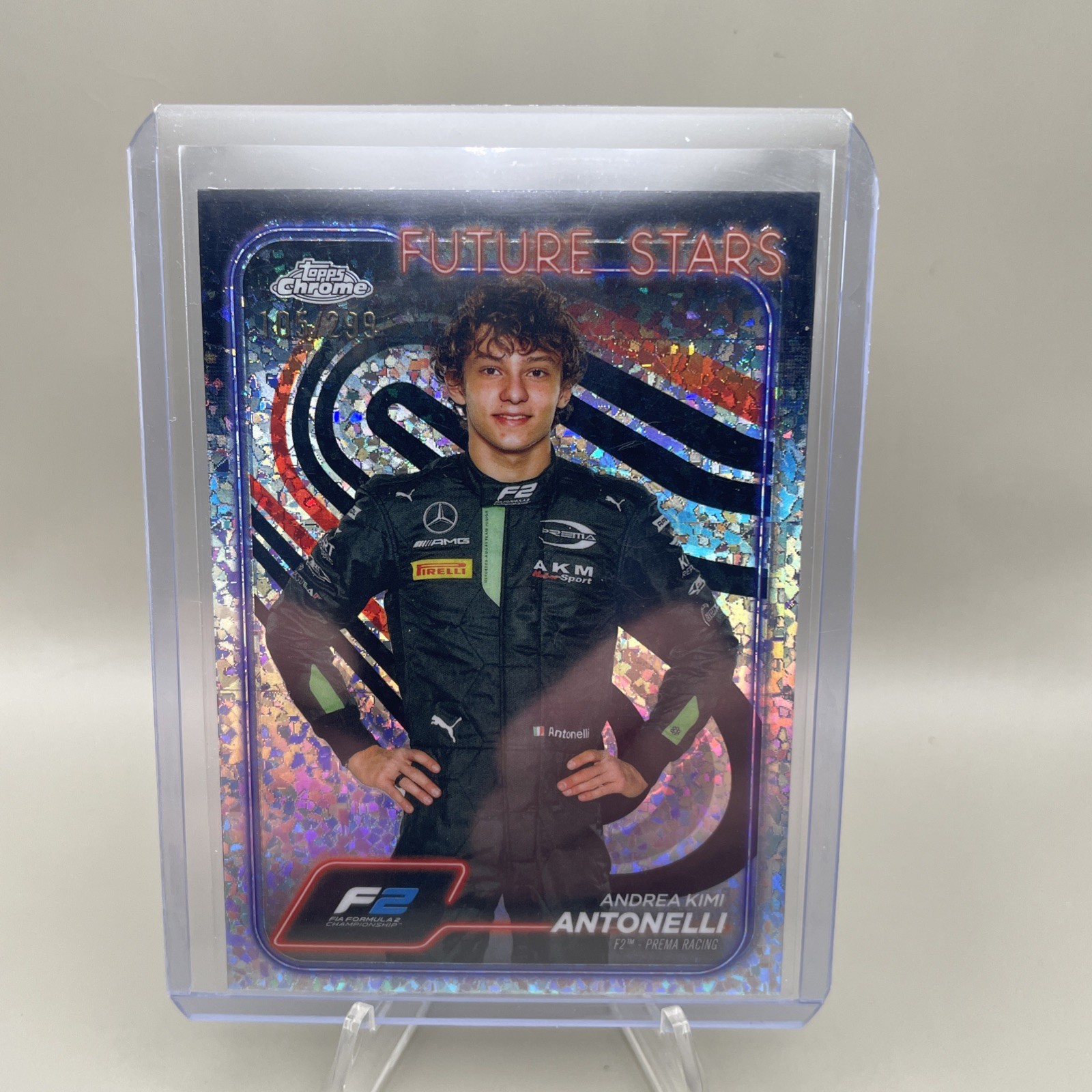 ANDREA KIMI ANTONELLI 2024 TOPPS CHROME F1 #22 MINI DIAMOND REFRACTOR F2 /299