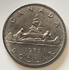 Canada 1975 $1 Wilderness Voyageurs Paddling in Canoe Nickel Dollar QEII AU-55