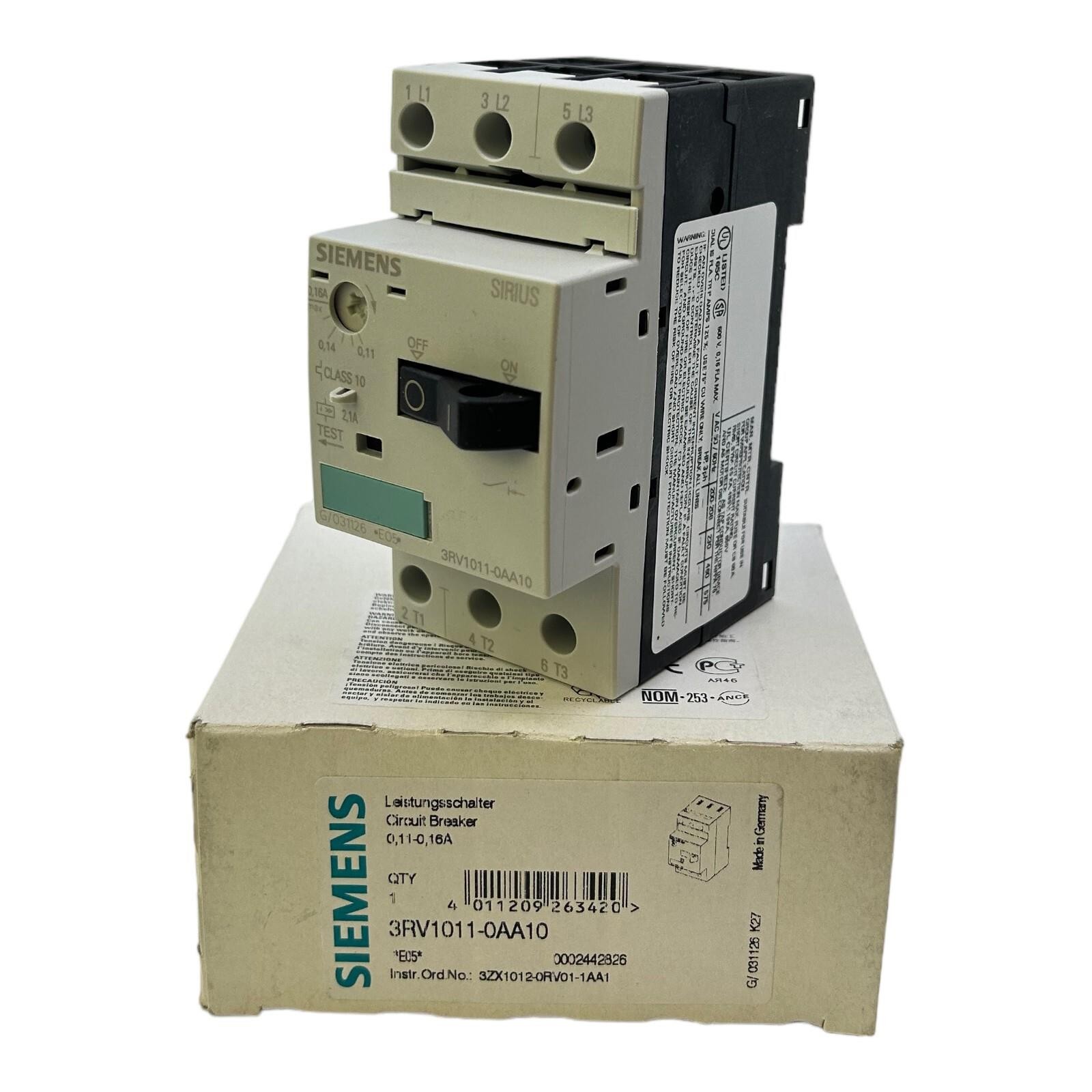 Siemens 3RV1011-0AA10 Circuit Breaker 50/60Hz Switch