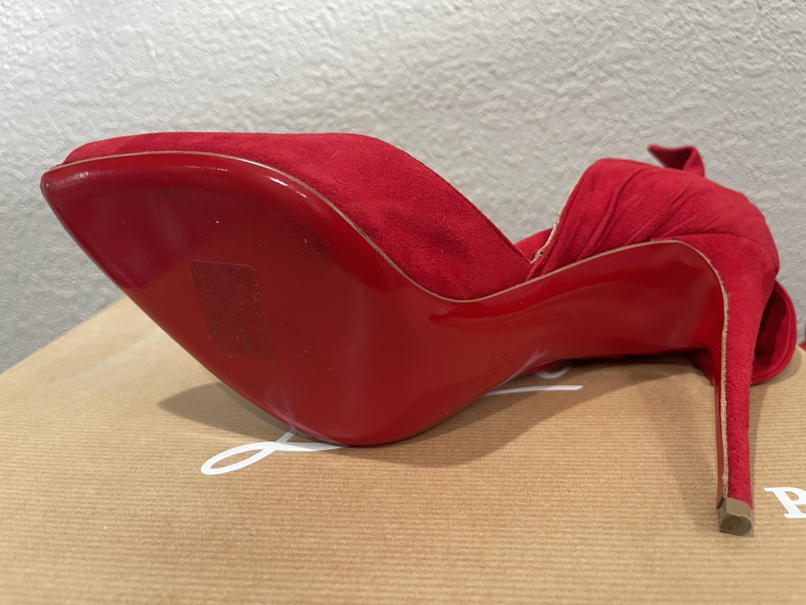 Cristian Louboutin Peep Toe Heels Red Suede Leather Women's Size 39 Barbara 100 image 5