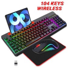 RGB Wireless Rechargeable Gaming Keyboard Mouse Combo w/ Tablet/Phone Holder