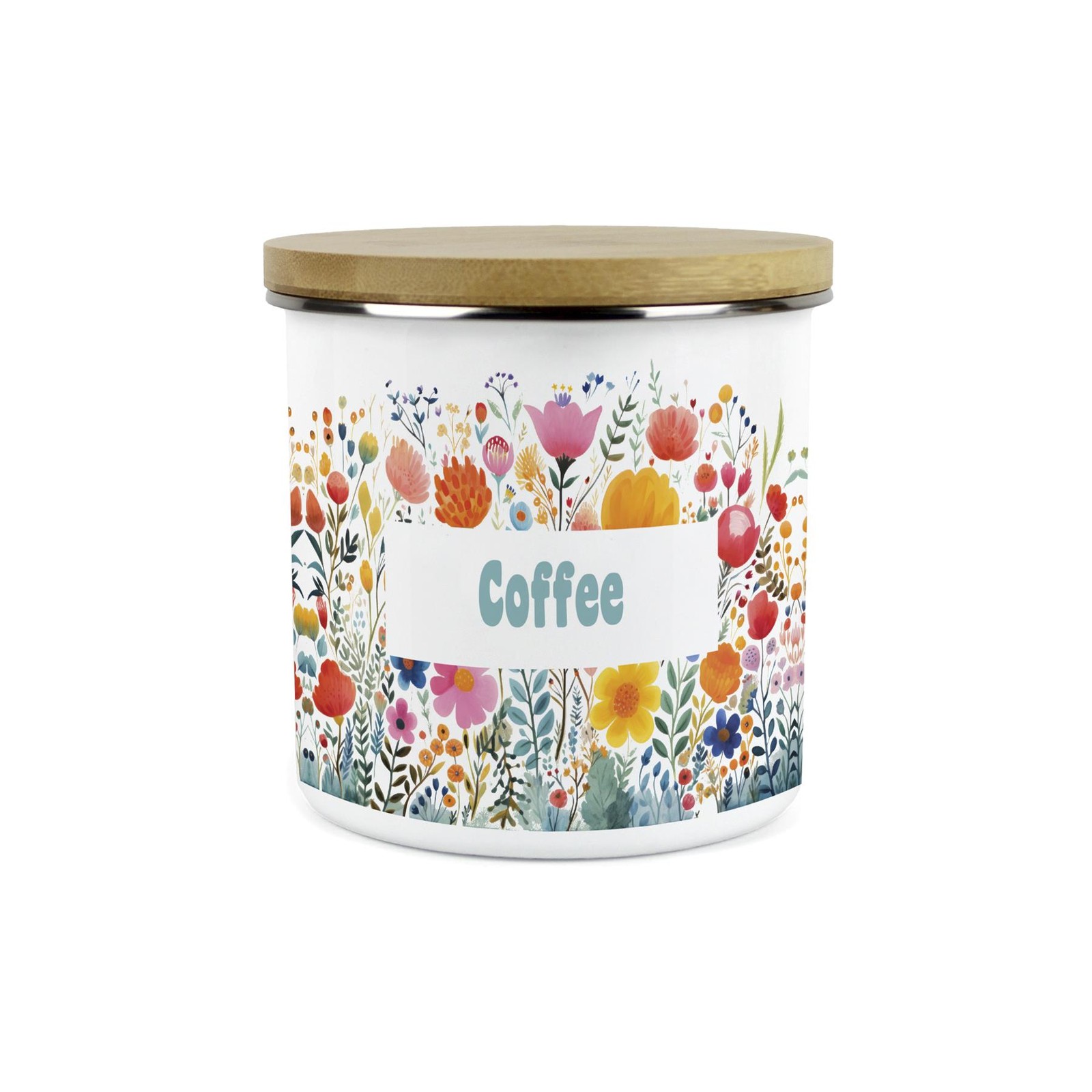 Bright Floral Coffee Canister - Colourful Enamel 1.2L Storage Jar Kitchen Gift