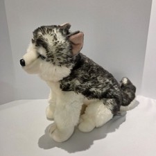 Aurora World Realistic Sitting Siberian Husky 14" Plush Toy Dog Alaskan Malamute