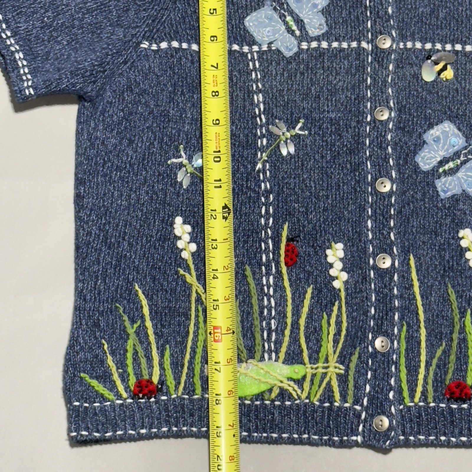 Susan Bristol Cardigan Sweater Bee Size PM Moth Ladybug Grandma Mom Cottagecore