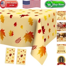 Thanksgiving Tablecloth Plastic, Fall Tablecloth, 2 Pack Disposable Table Clo...
