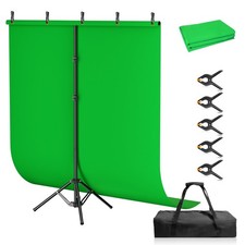 Green Screen Backdrop Kit 5x7 Ft Portable Background Adjustable Stand 5 Clamps