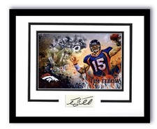 DENVER BRONCOS- TIM TEBOW SIGNED AUTOGRAPH FRAMED 11x14 PHOTO DISPLAY ACOA CUT 