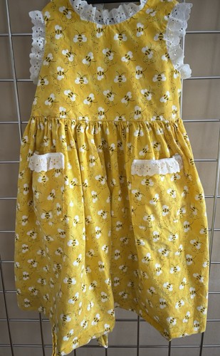 Vintage Handmade Bumblebee Dress 4T Cotton Eyelet Lace Sash