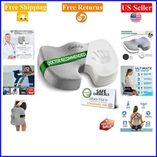 Gray Memory Foam Seat Cushion for Back & Sciatica Pain Relief, 17.7x13.7