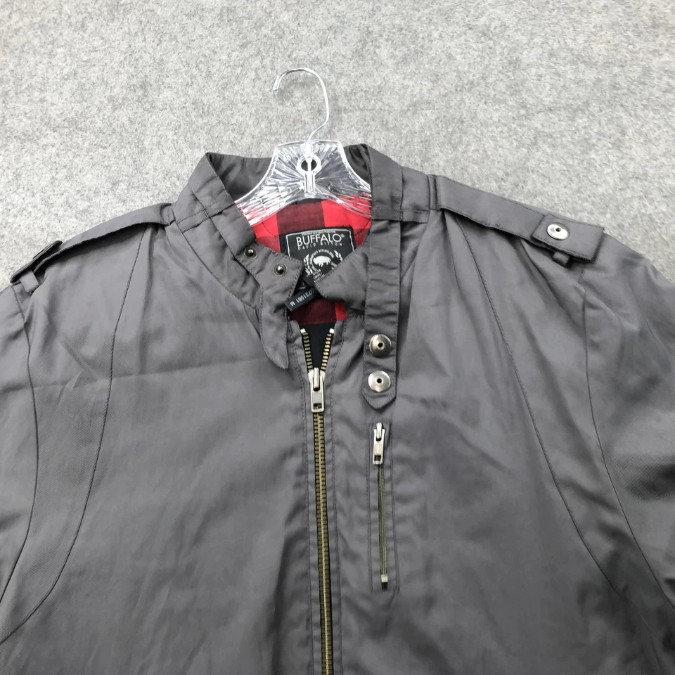 Chaqueta Buffalo David Bitton Para Hombres Grande Gris Bombardero Cuello Soporte Charretera Parche Foto 4 de 4