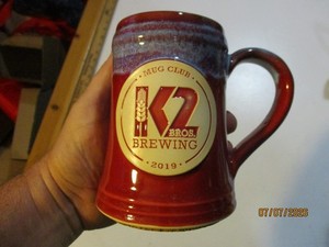 K2 BROS. BREWING 2019 MUG CLUB GREY FOX POTTERY HANDMADE IN USA HEAVY MUG RARE