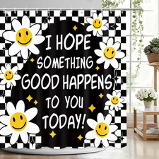 Daisy Shower Curtain for Bathroom Retro Smile Daisy Decor 72X72 In