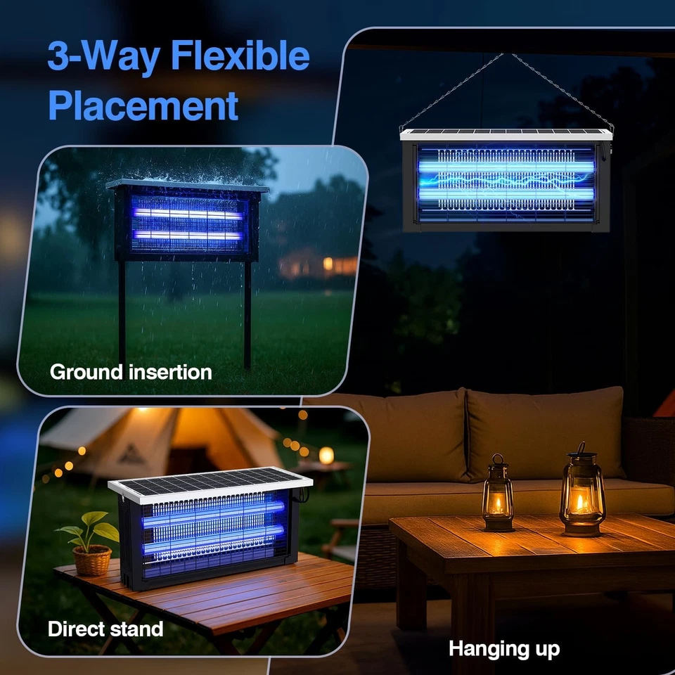 Solar Bug Zapper Outdoor - Poderoso, Impermeável, Recarregável, Jardim/Acampamento - Imagem 2 de 4