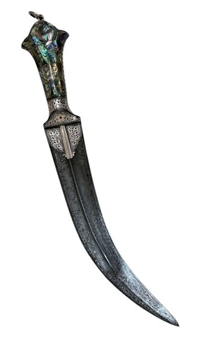 Sikh/Arabic Kripan Silver koftgari work Abalone Grips comes with sheath 15”