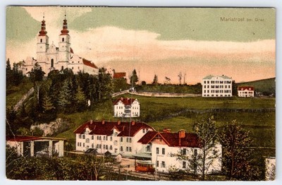 1910 Mariatrost bei Graz Austria Postcard Tram Basilica Kaiser Franz Josef