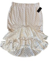 Thalia Sodi White Lace Ruffle Hem Pencil Skirt L Large NWT