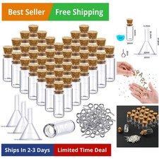 50 Pieces Small Mini Glass Bottles Jars with Cork Stoppers Set, Tiny Cork Gla...