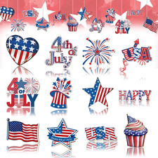 12Pcs 4Th of July Ornaments for Tree Red Blue White Star Heart American Flag Han