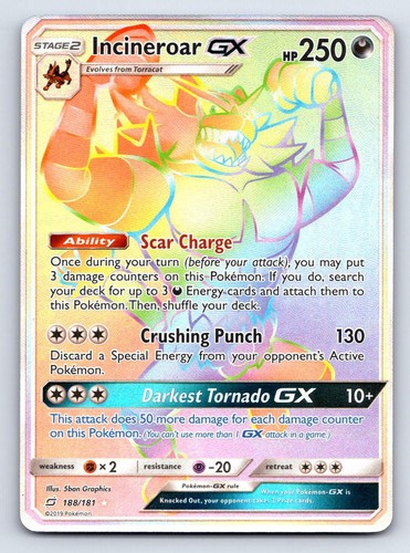 Incineroar GX 188/181 Rainbow Rare Team Up Pokemon Holo Near Mint