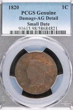 1820 Matron Head Small Date - PCGS AG Details - DoubleJCoins- JL1100-389