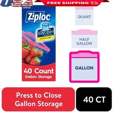 Gallon Storage Bags 40 Count Grip Seal Stay Open Design Reusable Food Bags New