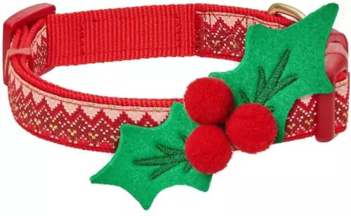Blueberry Pet Christmas Dog Collar with Bow - Size Medium - Adjustable Holiday D