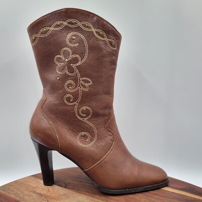 Matisse Boots Women's 9.5M Brown Leather Floral Embroidered