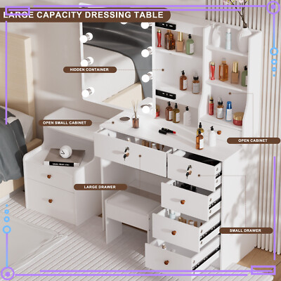 Vanity Set with 10 LED Lighted Mirror Makeup Dressing Table Dresser Desk & Stool