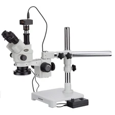 3.5X-45X Simul-Focal Stereo Zoom Microscope on Single Arm Boom Stand + 144-LED R