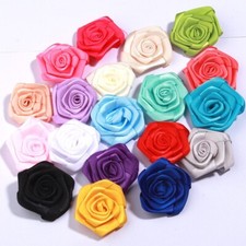 4cm Satin Rose Fabric Flowers for Baby Girls Hair Accessories Headbands No Clip