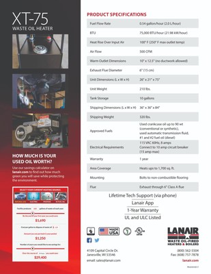 LANAIR XT-75 WASTE OIL HEATER 75,000 BTUs Burns #1 and #2 fuel oil (diesel)  MX75 | eBay