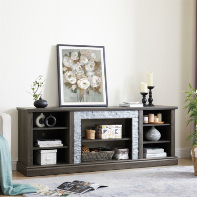 Farmhouse TV Stand for Up To 75'' TVs Wooden Entertainment Center Open Shelves
