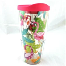 Pink Flamingo Tervis Tumbler w Travel Lid NEW 24Oz Tropical Fun Plants Birds 