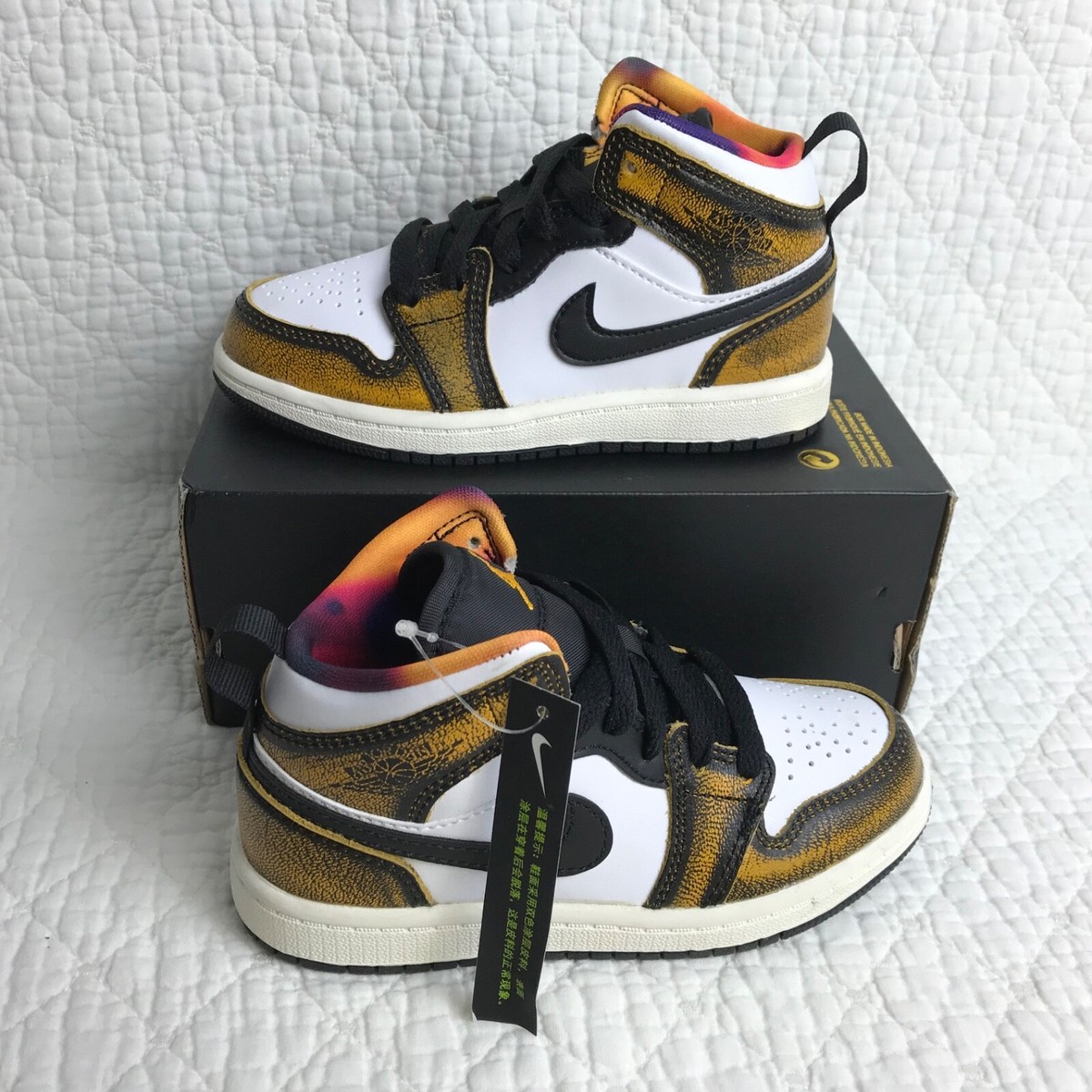 Nike Air Jordan 1 Mid SE (PS) Shoes Kids SZ 11C Black Taxi White
