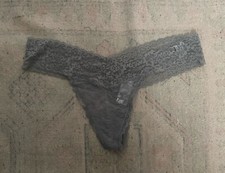 NWT AERIE Thong Panty Underwear Sz Large Gray Lace Trim