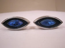 Blue Rhinestones & Silver Tone Quality Vintage SWANK Cuff Links