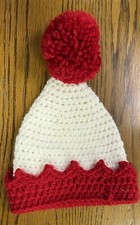 Crochet Holiday Baby Size Santa hat. handmade White and Red
