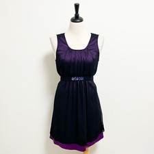 Simply Vera Wang Purple Black Chiffon Overlay Rhinestone Belt Dress Petite Large