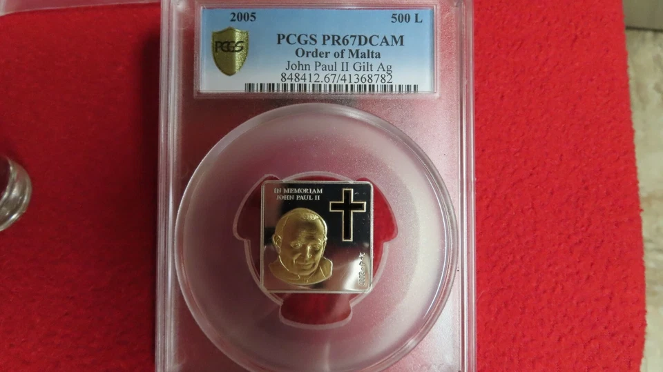 PCGS PR69 2005 Malta Cristiano .999 Oro Dorado Plata 10 Liras Papa Juan Pablo II Foto 4 de 4