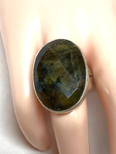 Stella & Dot Natural Labradorite Silver Plated Statement Ring Size 7 Adjustable - Picture 3 of 10