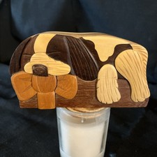Carver Dan  s Hand Crafted Trinket Box Sleeping Dog design Wooden Puzzle