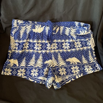 Old Navy Womens Size M Blue Polar Bear Flannel Boxer Pajama Lounge Shorts NWT