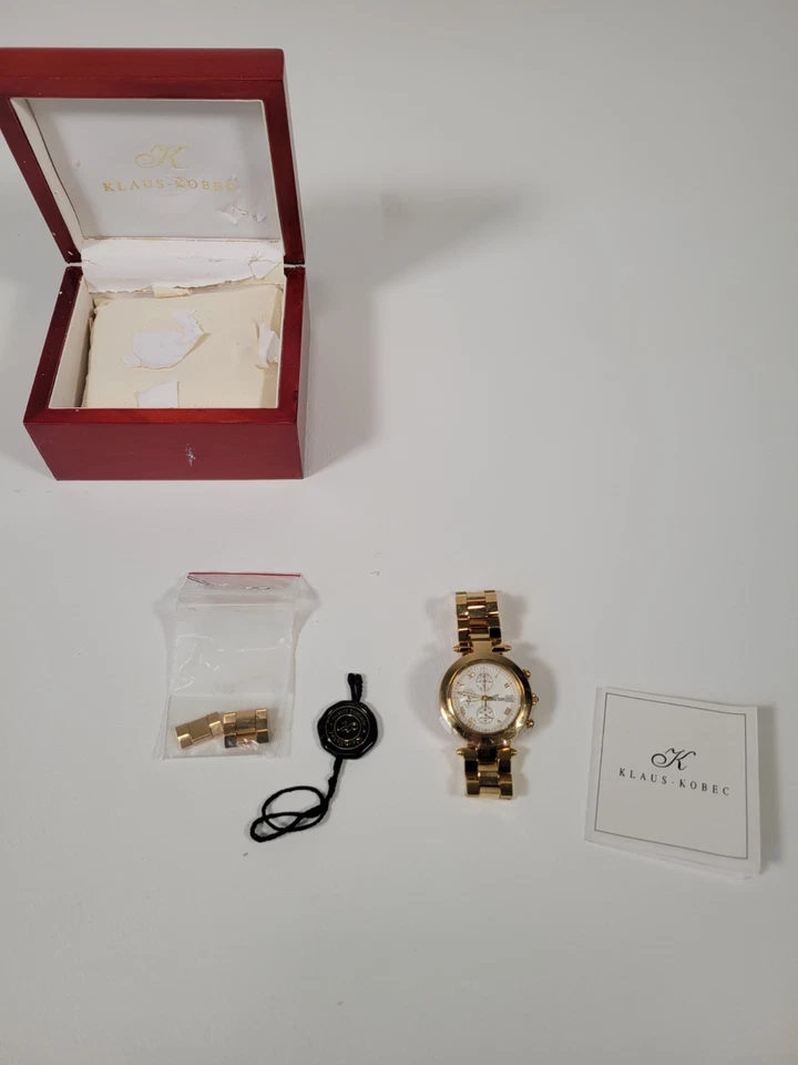 NEW NOS Klaus Kobec Watch KKG1913 Gold Chronograph  Quartz Cartier Pasha - Image 2 of 4