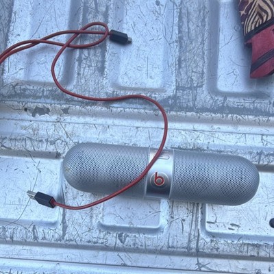 Beats Pill Portable Bluetooth Speaker Silver/Red w/ Red Cable & Carry Case